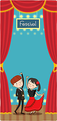 학생 여자 남자 일러스트 청소년 프레임 두명 스쿨라이프 축제 무대 춤 커튼 국내일러스트 AI파일 라이프스타일 학교 문화예술 사람 파일형식 벡터