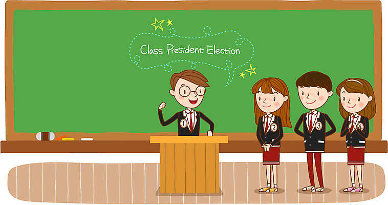 학생 여자 남자 교복 일러스트 청소년 프레임 여러명 스쿨라이프 칠판 선거 단상 반장선거 국내일러스트 AI파일 라이프스타일 옷 다수 학교 사람 민주주의 파일형식 벡터