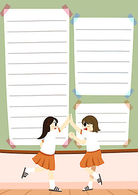 PSD 학생 여자 교복 일러스트 청소년 프레임 알림판 두명 스쿨라이프 손뼉치기 국내일러스트 라이프스타일 옷 학교 모션 사람 파일형식