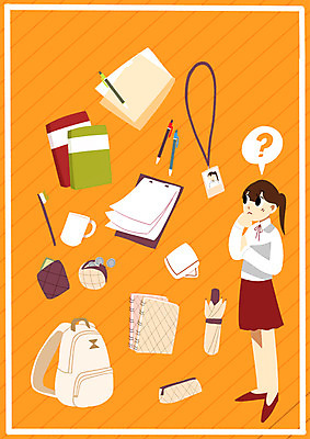 PSD 학생 여자 교복 일러스트 우산 청소년 책가방 프레임 한명 책 컵 필기구 스쿨라이프 공책 칫솔 필통 동전지갑 준비물 학생증 국내일러스트 1 라이프스타일 식기 옷 가방 학교 문구용품 학용품 사람 위생용품 카드 지갑 파일형식