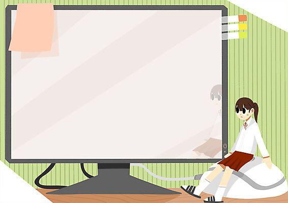 PSD 학생 여자 교복 일러스트 청소년 프레임 한명 컴퓨터 스쿨라이프 모니터 포스트잇 컴퓨터수업 국내일러스트 1 라이프스타일 옷 학교 수업 사람 전자제품 메모지 파일형식