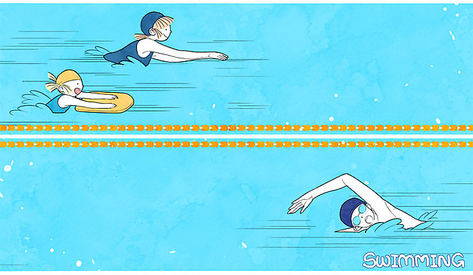 PSD 여자 남자 수영복 어린이 일러스트 프레임 건강 성인 세명 수영 킥판 국내일러스트 옷 사람 수상스포츠 수영용품 파일형식