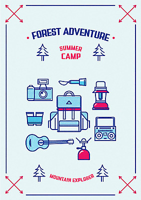 나무 포스터 일러스트 배낭 캠핑도구 사람없음 카메라 망원경 캠핑 기타 랜턴 버너 라디오 국내일러스트 AI파일 식물 가방 현악기 레저 조명 전자제품 도구 파일형식 벡터