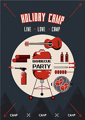 포스터 일러스트 유리병 산 캠핑도구 생고기 사람없음 캠핑 기타 꼬치 바비큐 통나무 바베큐그릴 토치 국내일러스트 AI파일 나무 음식 현악기 레저 병_용기 육류 도구 공구 그릴 파일형식 벡터