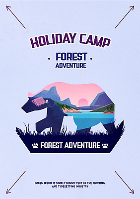 포스터 일러스트 곰 산 텐트 잔디 사람없음 강 태양 새벽 캠핑 다중노출 국내일러스트 AI파일 자연요소 식물 동물 포유류 레저 촬영기법 캠핑도구 파일형식 벡터