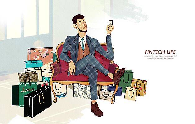 PSD 남자 의자 일러스트 모바일 한명 앉기 정장 성인 스마트폰 쇼핑 쇼핑백 다리꼬기 턱수염 결제 모바일쇼핑 핀테크 국내일러스트 1 옷 가구 가방 모션 수염 사람 금융 핸드폰 스마트기기 온라인쇼핑 파일형식