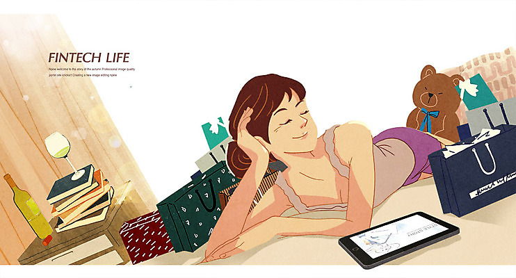 PSD 여자 엎드리기 와인잔 일러스트 모바일 실내 한명 성인 쇼핑 태블릿 쇼핑백 곰인형 와인병 결제 모바일쇼핑 핀테크 국내일러스트 1 인형 술잔 가방 모션 병_용기 사람 내부 금융 전자제품 스마트기기 와인 온라인쇼핑 파일형식