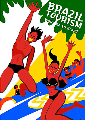 여자 남자 수영복 포스터 바다 여행 일러스트 열대 여러명 성인 비키니 야자수 축제 서핑보드 비치볼 즐거움 브라질 야자수잎 정열 리우 이국적 국내일러스트 AI파일 나무 옷 감정 다수 잎 공 바캉스용품 사람 보드_스포츠 남아메리카 파일형식 벡터