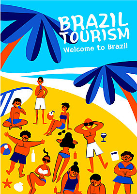 여자 남자 수영복 포스터 여행 일러스트 열대 여러명 성인 해변 비키니 선글라스 야자수 여행객 축제 서핑보드 선탠 비치볼 코코넛 브라질 정열 리우 이국적 국내일러스트 AI파일 나무 옷 안경 바다 다수 과일 공 바캉스용품 사람 보드_스포츠 남아메리카 파일형식 벡터