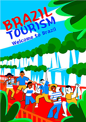 여자 남자 포스터 여행 일러스트 열대 여러명 성인 야자수 여행객 카메라 축제 폭포 브라질 야자수잎 정열 리우 이국적 국내일러스트 AI파일 나무 다수 잎 자연 사람 전자제품 남아메리카 파일형식 벡터