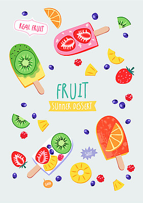 백그라운드 오렌지 일러스트 딸기 디저트 여름음식 키위 사람없음 여름 파인애플 블루베리 막대아이스크림 국내일러스트 AI파일 계절 음식 과일 아이스크림 열대과일 파일형식 벡터 여름_계절