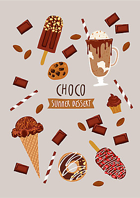 백그라운드 일러스트 디저트 여름음식 빨대 사람없음 여름 초콜릿 도넛 아몬드 초코바 초코시럽 초코아이스크림 초코칩쿠키 초코쿠키 초콜릿머핀 국내일러스트 AI파일 계절 음식 아이스크림 쿠키 견과류 머핀 시럽 초코칩 파일형식 벡터 여름_계절
