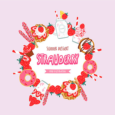 백그라운드 일러스트 딸기 디저트 여름음식 프레임 빨대 사람없음 여름 도넛 빼빼로 와플 딸기쉐이크 딸기아이스크림 딸기파르페 딸기스무디 국내일러스트 AI파일 계절 음식 과일 아이스크림 쉐이크 막대과자 스무디 파일형식 벡터 여름_계절
