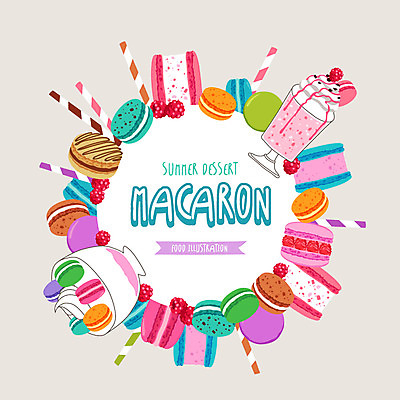 백그라운드 일러스트 디저트 여름음식 프레임 사람없음 여름 빙수 쉐이크 마카롱 국내일러스트 AI파일 계절 음료 음식 파일형식 벡터 여름_계절