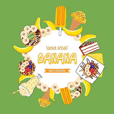 백그라운드 일러스트 디저트 여름음식 프레임 바나나 사람없음 여름 도넛 조각케이크 와플 막대아이스크림 바나나쉐이크 바나나아이스크림 국내일러스트 AI파일 계절 음식 과일 아이스크림 케이크 쉐이크 파일형식 벡터 여름_계절