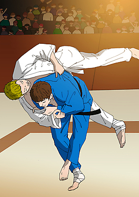 PSD 남자 올림픽 일러스트 운동선수 실내 여러명 성인 군중 유도 유도선수 유도복 유도경기 국내일러스트 스포츠 다수 도복 사람 경기 내부 격투기 파일형식