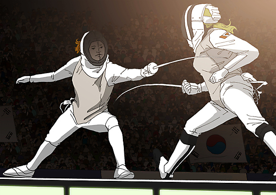 PSD 여자 올림픽 일러스트 운동선수 실내 성인 두명 펜싱 펜싱선수 펜싱검 펜싱복 국내일러스트 스포츠 유니폼 사람 내부 펜싱용품 파일형식