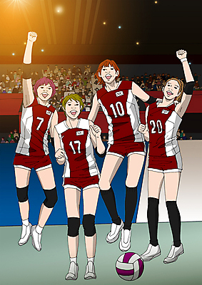 PSD 여자 올림픽 일러스트 운동선수 실내 성인 파이팅 우승 관람 핸드볼 핸드볼선수 핸드볼공 국내일러스트 스포츠 공 모션 사람 내부 구기 최고 파일형식