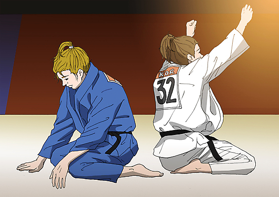 PSD 여자 올림픽 일러스트 운동선수 성인 두명 기쁨 우승 좌절 유도 유도선수 유도복 유도경기 국내일러스트 감정 스포츠 컨셉 도복 사람 경기 격투기 최고 파일형식