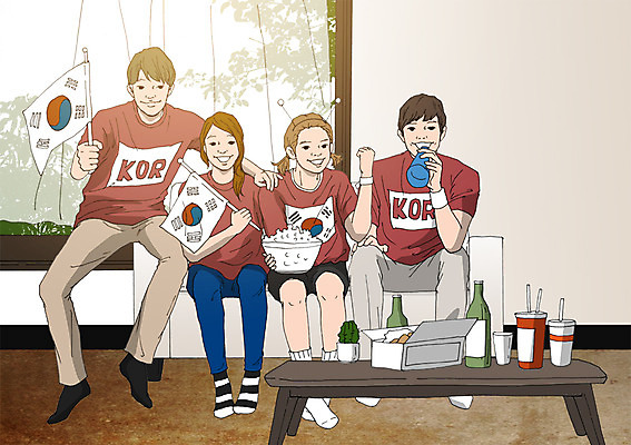 PSD 여자 남자 음료 음식 올림픽 거실 일러스트 응원 탁자 실내 여러명 성인 소파 태극기 응원복 팝콘 응원나팔 국내일러스트 옷 스포츠 가구 다수 의자 사람 내부 응원용품 국기 파일형식