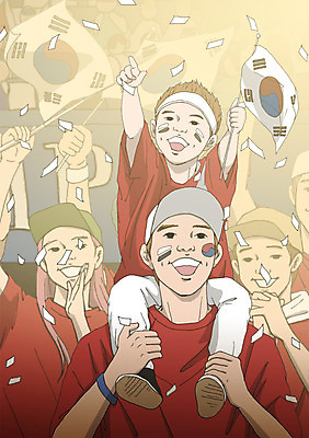 PSD 여자 남자 어린이 올림픽 일러스트 응원 여러명 성인 목말 태극기 응원복 국내일러스트 옷 스포츠 다수 모션 사람 국기 파일형식