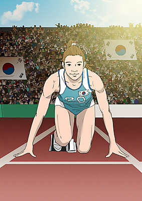 주간 PSD 여자 올림픽 일러스트 운동선수 여러명 성인 야외 달리기 군중 태극기 준비자세 객석 달리기선수 국내일러스트 자연요소 스포츠 포즈 다수 모션 사람 국기 준비 육상선수 파일형식