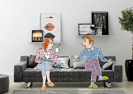 전신 나무 라이프스타일 부부 여자 남자 액자 거실 포토일러 대화 앉기 성인 두명 책 소파 마주보기 다리꼬기 차 이미지편집 AI파일 식물 편집이미지 커플 음료 의자 모션 말하기 사람 생활 파일형식 벡터