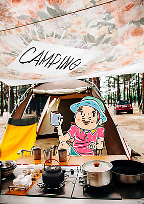 모자 여행 자동차 포토일러 주전자 텐트 한명 컵 캠핑 캠핑장 버너 코펠 이미지편집 AI파일 편집이미지 1 식기 잡화 육상교통 주방용품 레저 캠핑도구 사람 파일형식 벡터