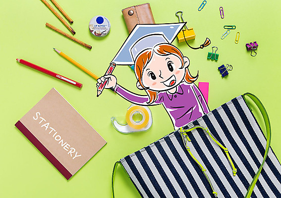 여자 교육 학사모 포토일러 집게 한명 상반신 연필 핸드백 스카치테이프 이미지편집 AI파일 편집이미지 모자_잡화 1 가방 졸업 학용품 사람 필기구 테이프 파일형식 벡터