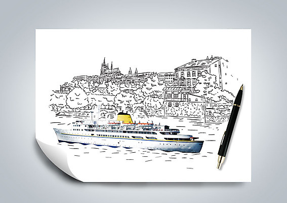 종이 여행 포토일러 사람없음 관광지 강 펜 도시 유람선 스케치 관광유람선 이미지편집 AI파일 편집이미지 배_교통 미술 필기구 파일형식 벡터