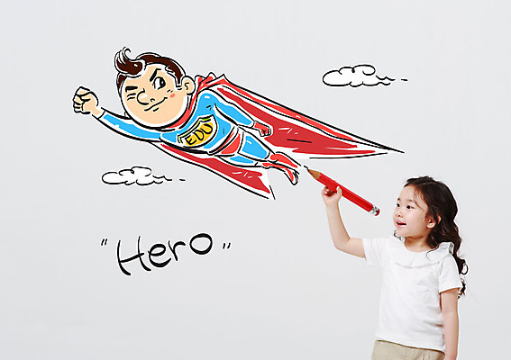 구름 여자 어린이교육 남자 어린이 포토일러 상반신 두명 연필 한국인 비행 망토 슈퍼맨 영웅 슈퍼맨포즈 이미지편집 AI파일 자연요소 편집이미지 교육 포즈 학용품 사람 동양인 필기구 파일형식 벡터