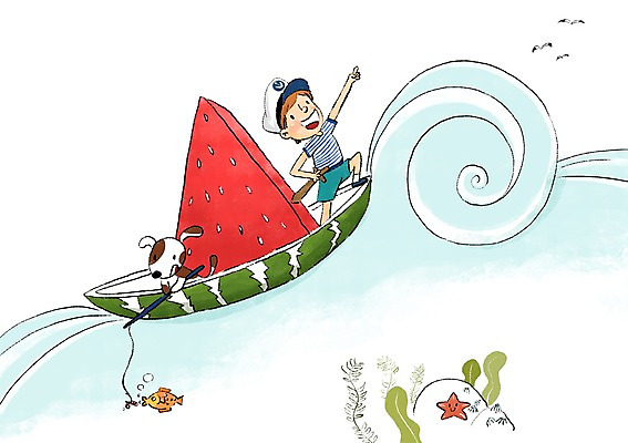 PSD 남자 어린이 파도 일러스트 갈매기 여름음식 불가사리 수박 어류 한명 여름 배 칼 강아지 즐거움 선원 제철음식 제철과일 국내일러스트 1 계절 감정 음식 바다 과일 조류 극피동물 사람 반려동물 수중동물 개 제철 파일형식 여름_계절