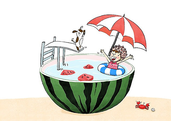 PSD 여자 어린이 일러스트 물놀이 여름음식 수박 한명 여름 게 파라솔 강아지 즐거움 수영모 다이빙대 제철음식 제철과일 국내일러스트 1 계절 감정 음식 과일 놀이 갑각류 사람 반려동물 개 다이빙 수영용품 제철 파일형식 여름_계절