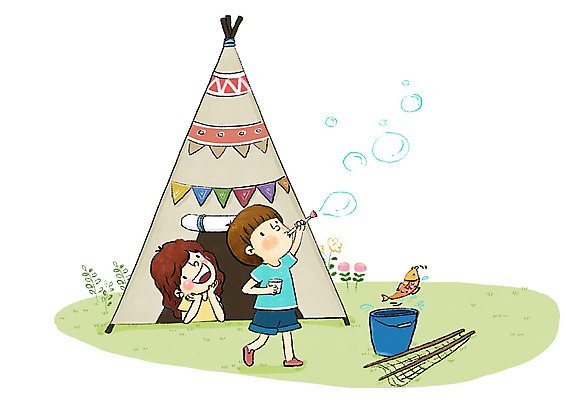 PSD 여자 남자 어린이 일러스트 텐트 어류 성인 두명 여름 바구니 그물 비눗방울 즐거움 비눗방울놀이 국내일러스트 계절 감정 놀이 캠핑도구 사람 수중동물 파일형식