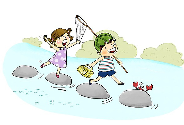 PSD 여자 남자 어린이 일러스트 여름음식 두명 여름 강 게 즐거움 돌다리 채집망 수박껍질 제철음식 제철과일 국내일러스트 계절 감정 음식 과일 수박 갑각류 사람 껍질 다리_건축물 제철 파일형식 여름_계절