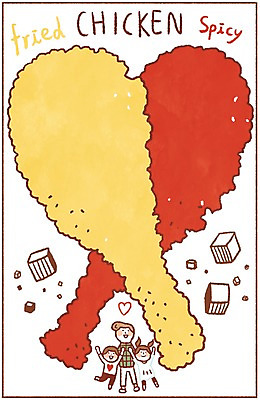 PSD 여자 남자 어린이 일러스트 프레임 성인 세명 치킨 메모지 배송 닭다리튀김 배달음식 음식배달 국내일러스트 음식 사람 사무용품 튀김 배달 닭고기요리 파일형식