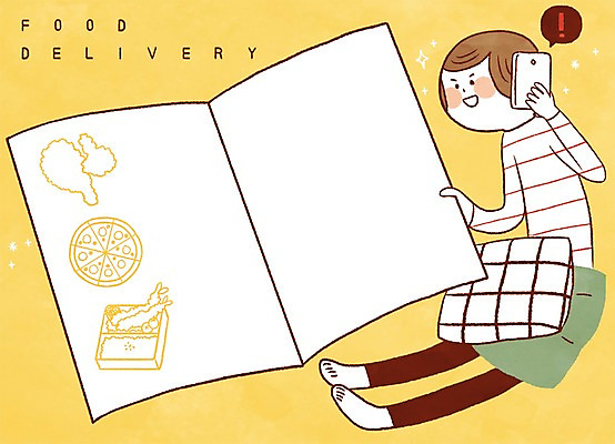 PSD 여자 일러스트 프레임 피자 방석 한명 여러명 성인 치킨 메모지 배송 도시락 메뉴판 주문 배달음식 전화주문 음식배달 국내일러스트 1 음식 다수 패스트푸드 서양음식 사람 사무용품 배달 닭고기요리 파일형식