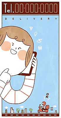 PSD 여자 남자 일러스트 프레임 성인 두명 오토바이 메모지 배달원 배송 주문 배달음식 전화주문 음식배달 국내일러스트 직업 음식 사람 사무용품 바이크 배달 파일형식