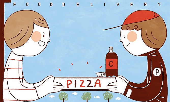 PSD 남자 일러스트 프레임 피자 성인 두명 메모지 배달원 배송 콜라 배달음식 음식배달 국내일러스트 직업 음식 패스트푸드 서양음식 사람 사무용품 배달 탄산음료 파일형식