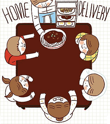 PSD 여자 남자 어린이 일러스트 식탁 프레임 여러명 성인 중식 메모지 배달원 짜장면 배송 철가방 배달음식 음식배달 국내일러스트 직업 음식 다수 가방 탁자 사람 사무용품 배달 파일형식