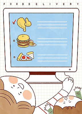 PSD 여자 남자 어린이 일러스트 프레임 피자 성인 두명 컴퓨터 치킨 햄버거 메모지 배송 배달음식 음식배달 국내일러스트 음식 패스트푸드 서양음식 사람 전자제품 사무용품 배달 닭고기요리 파일형식