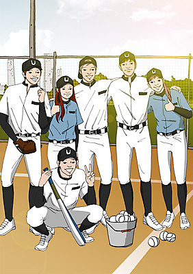 주간 PSD 여자 남자 일러스트 어깨동무 여러명 성인 취미 야외 야외활동 야구 야구방망이 야구글러브 야구공 야구복 야구장 동호회 국내일러스트 자연요소 포즈 다수 공 스포츠시설 사람 운동복 구기 야구용품 글러브 파일형식