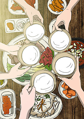 PSD 손 여자 남자 한식 일러스트 여러명 성인 취미 신체부위 건배 막걸리 동호회 국내일러스트 음식 다수 주류 사람 파일형식