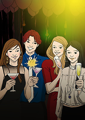 PSD 여자 남자 일러스트 여러명 성인 취미 파티 칵테일잔 풍선 동호회 국내일러스트 다수 술잔 사람 이벤트 파일형식