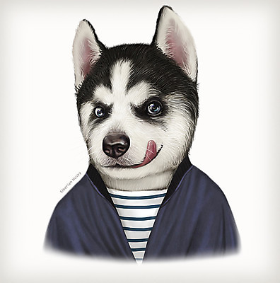 PSD 동물 일러스트 의인화 사람없음 시베리안허스키 초상화 국내일러스트 개 그림 파일형식