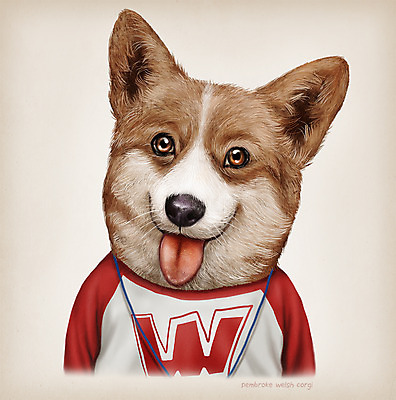 PSD 동물 옷 패션 일러스트 의인화 사람없음 초상화 웰시코기 펨브록웰시코기 국내일러스트 개 그림 파일형식