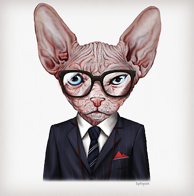 PSD 동물 옷 패션 안경 일러스트 의인화 정장 사람없음 초상화 스핑크스고양이 국내일러스트 잡화 고양이 그림 파일형식