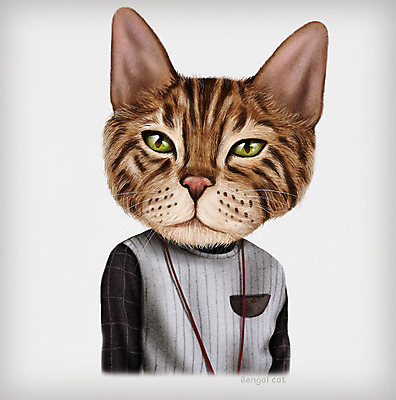 PSD 동물 옷 패션 일러스트 의인화 사람없음 초상화 뱅갈 국내일러스트 고양이 그림 파일형식