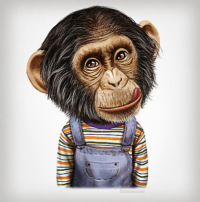 PSD 동물 옷 패션 일러스트 의인화 사람없음 멜빵바지 초상화 침팬지 국내일러스트 바지 포유류 멜빵 그림 파일형식