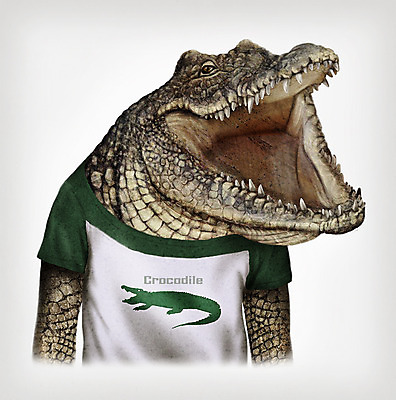 PSD 동물 옷 패션 일러스트 의인화 사람없음 반팔티셔츠 악어 초상화 국내일러스트 티셔츠 파충류 그림 파일형식